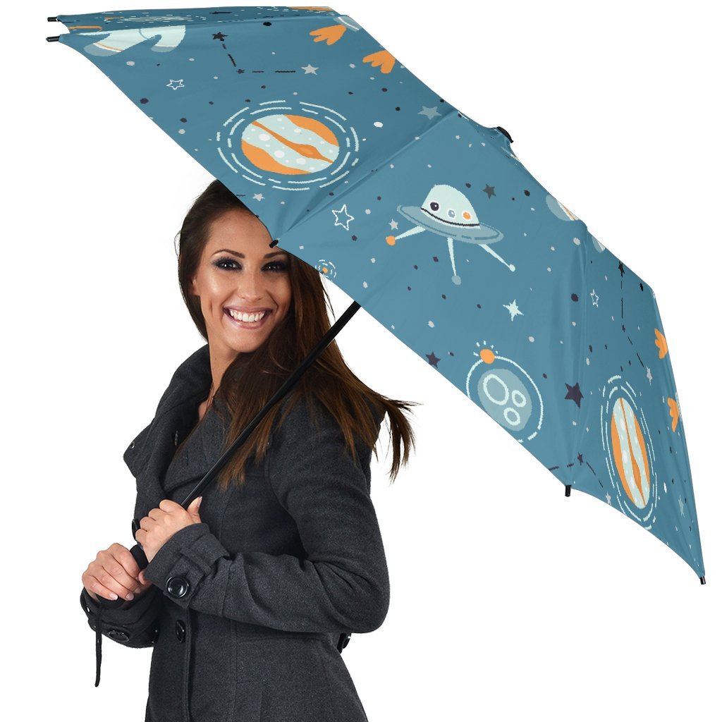 Space Astronaut Pattern Print Automatic Foldable Umbrella-grizzshop