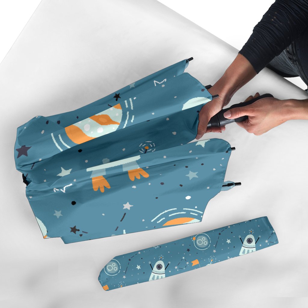 Space Astronaut Pattern Print Automatic Foldable Umbrella-grizzshop