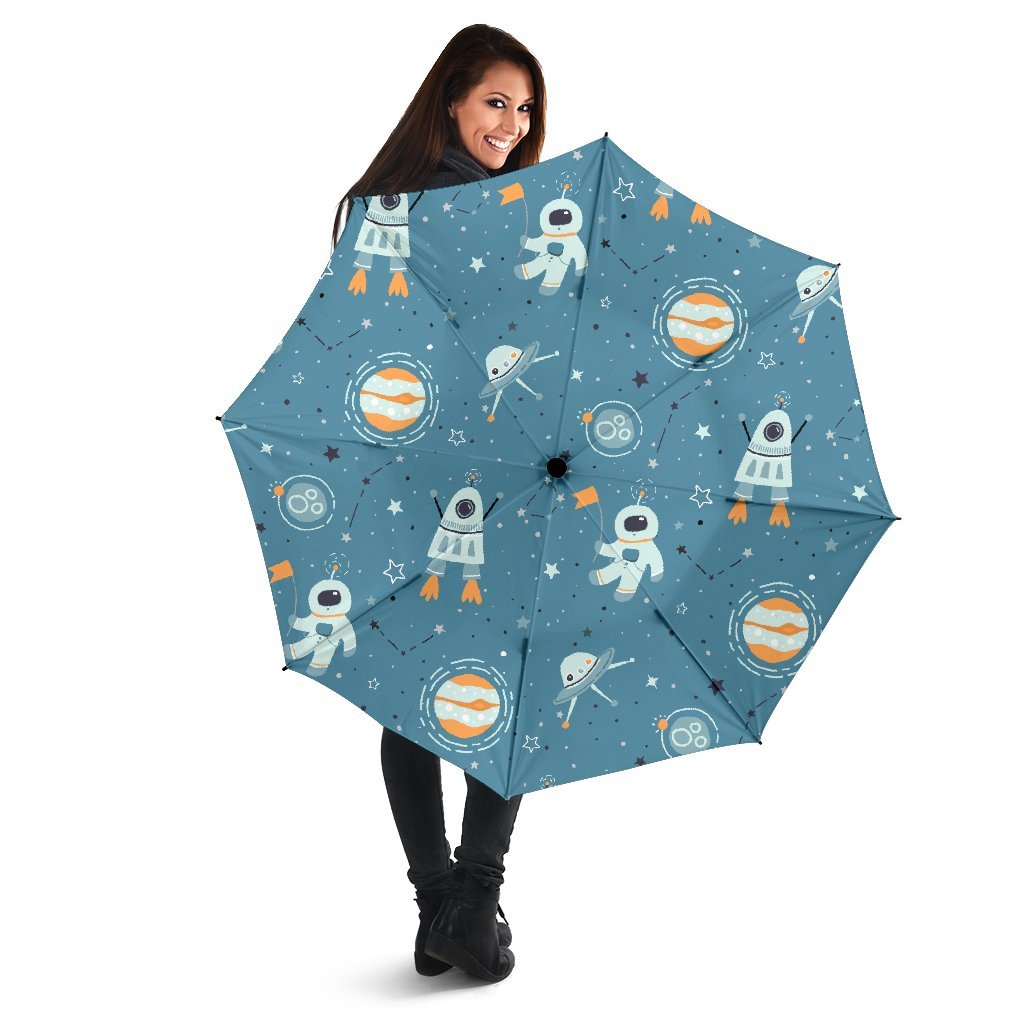 Space Astronaut Pattern Print Automatic Foldable Umbrella-grizzshop