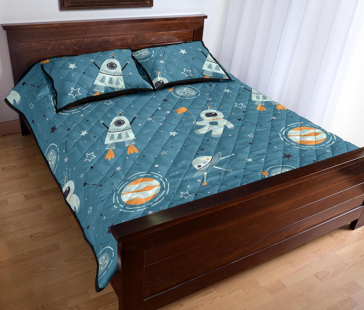 Space Astronaut Pattern Print Bed Set Quilt-grizzshop