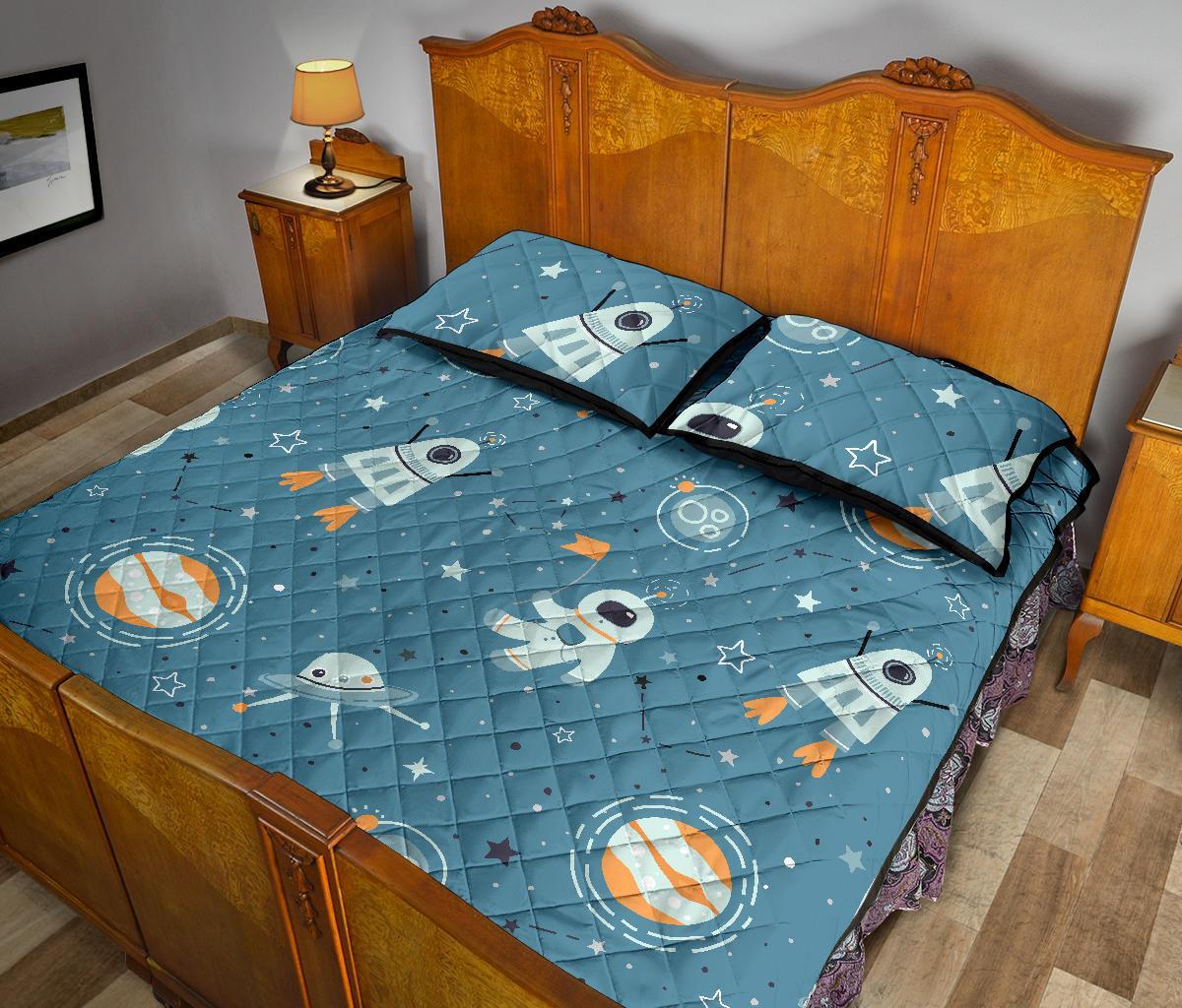 Space Astronaut Pattern Print Bed Set Quilt-grizzshop