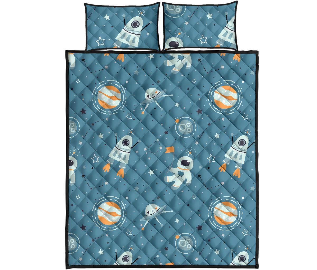 Space Astronaut Pattern Print Bed Set Quilt-grizzshop
