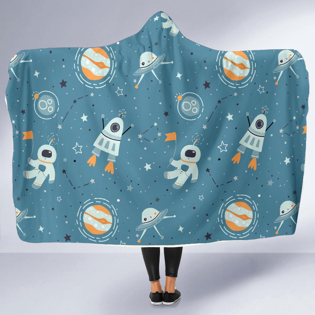 Space Astronaut Pattern Print Hooded Blanket-grizzshop