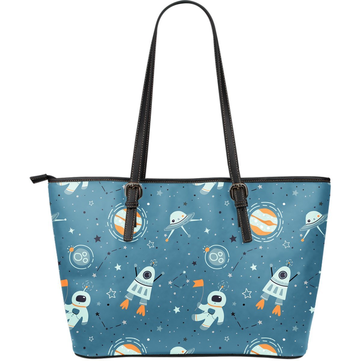 Space Astronaut Pattern Print Leather Tote Bag-grizzshop