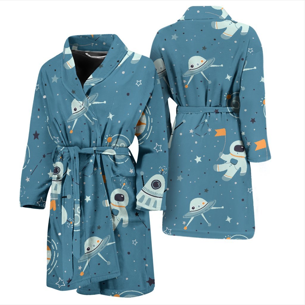 Space Astronaut Pattern Print Men Long Robe-grizzshop