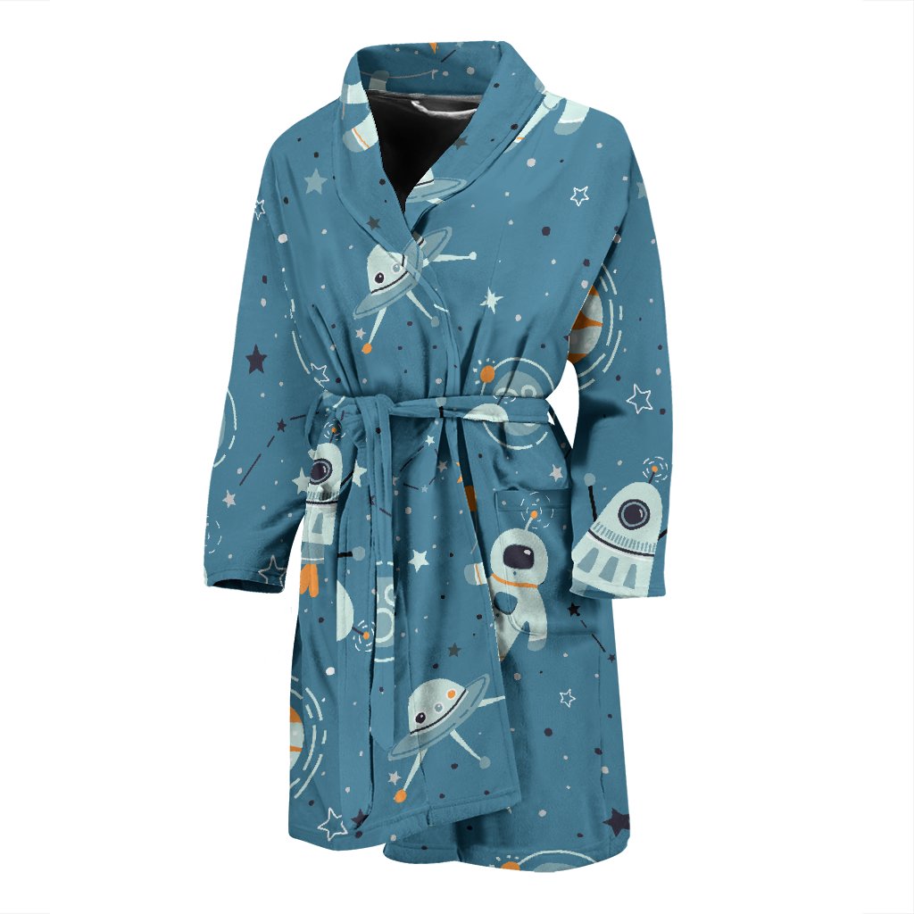 Space Astronaut Pattern Print Men Long Robe-grizzshop