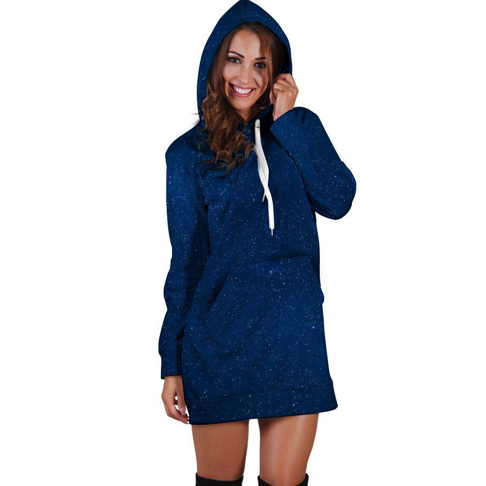Space Blue Galaxy Hoodie Dress-grizzshop