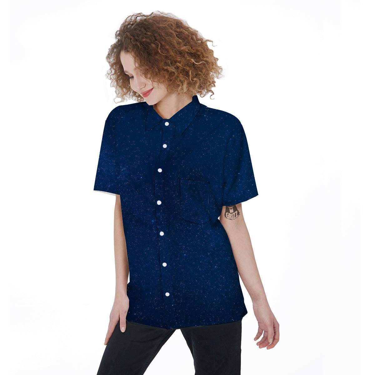 Space Blue Galaxy Women's Short Sleeve Shirts-grizzshop