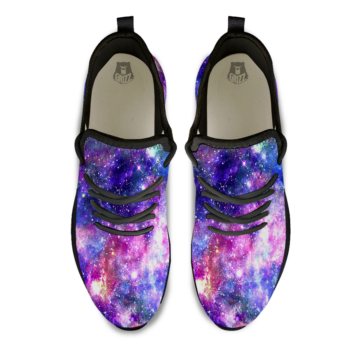 Space Blue Starfield Purple Galaxy Print Black Athletic Shoes-grizzshop