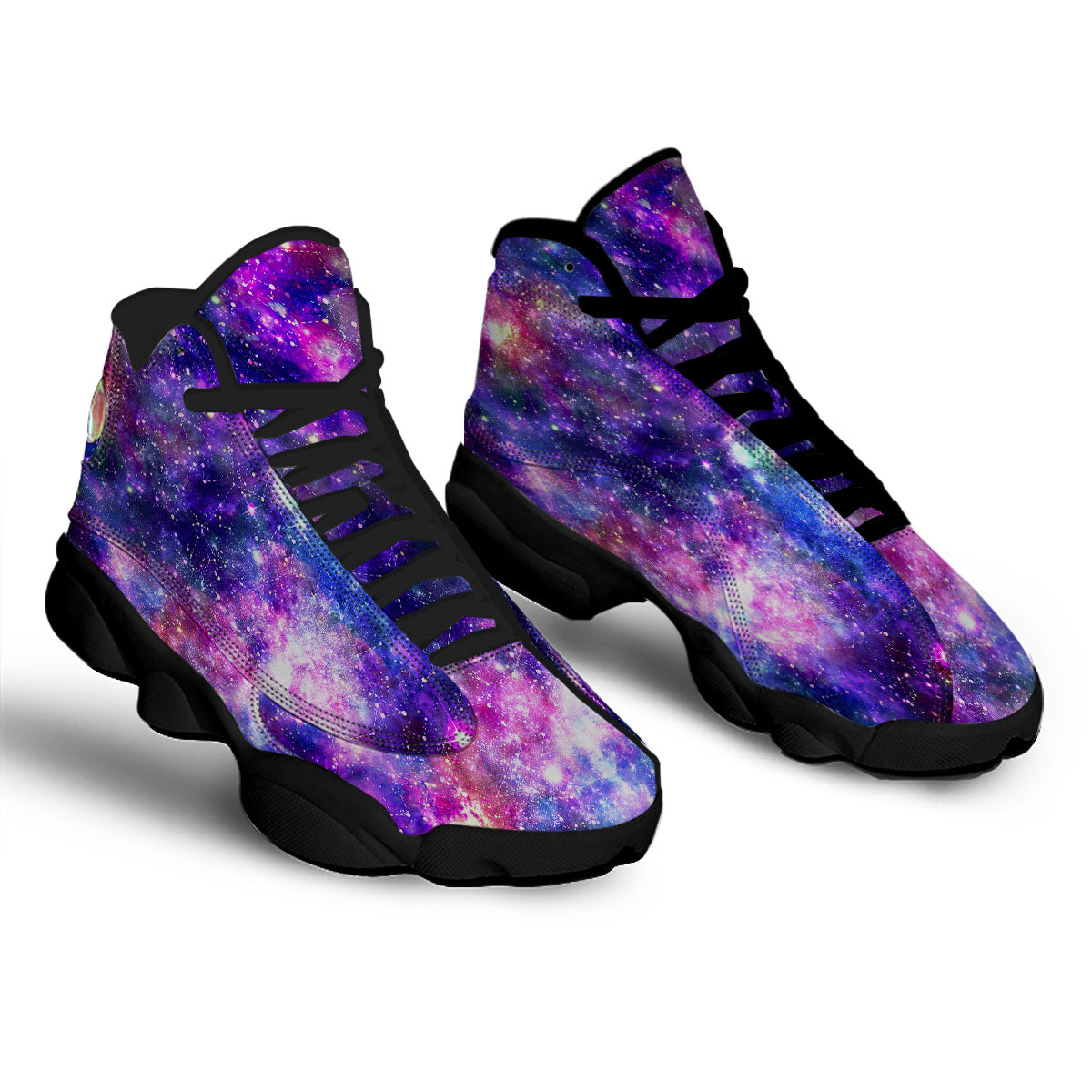 Space Blue Starfield Purple Galaxy Print Black Basketball Shoes-grizzshop