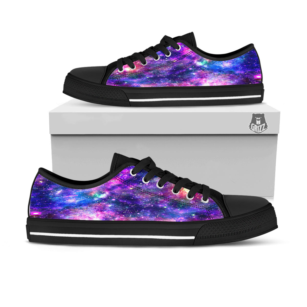 Space Blue Starfield Purple Galaxy Print Black Low Top Shoes-grizzshop