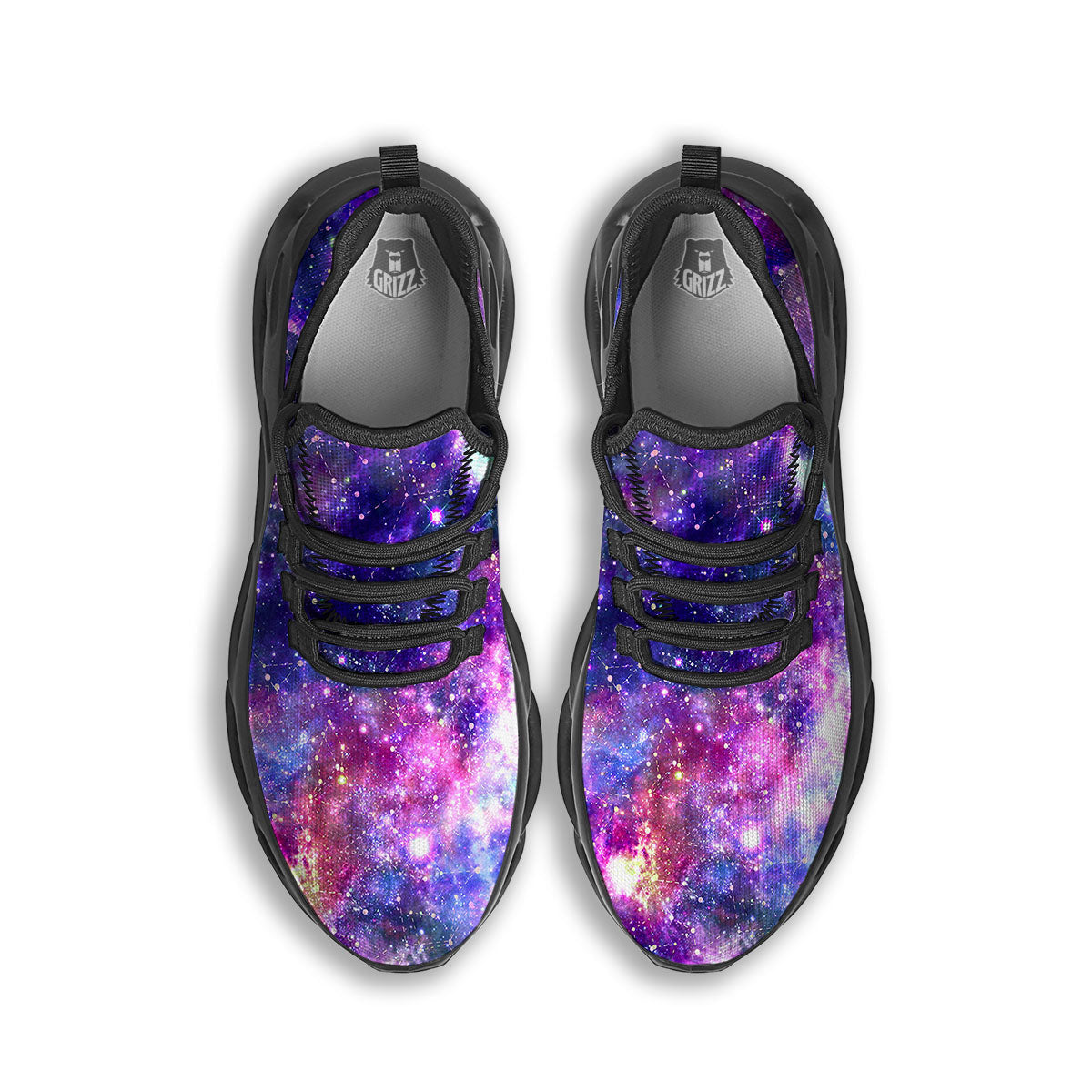 Space Blue Starfield Purple Galaxy Print Black Running Shoes-grizzshop