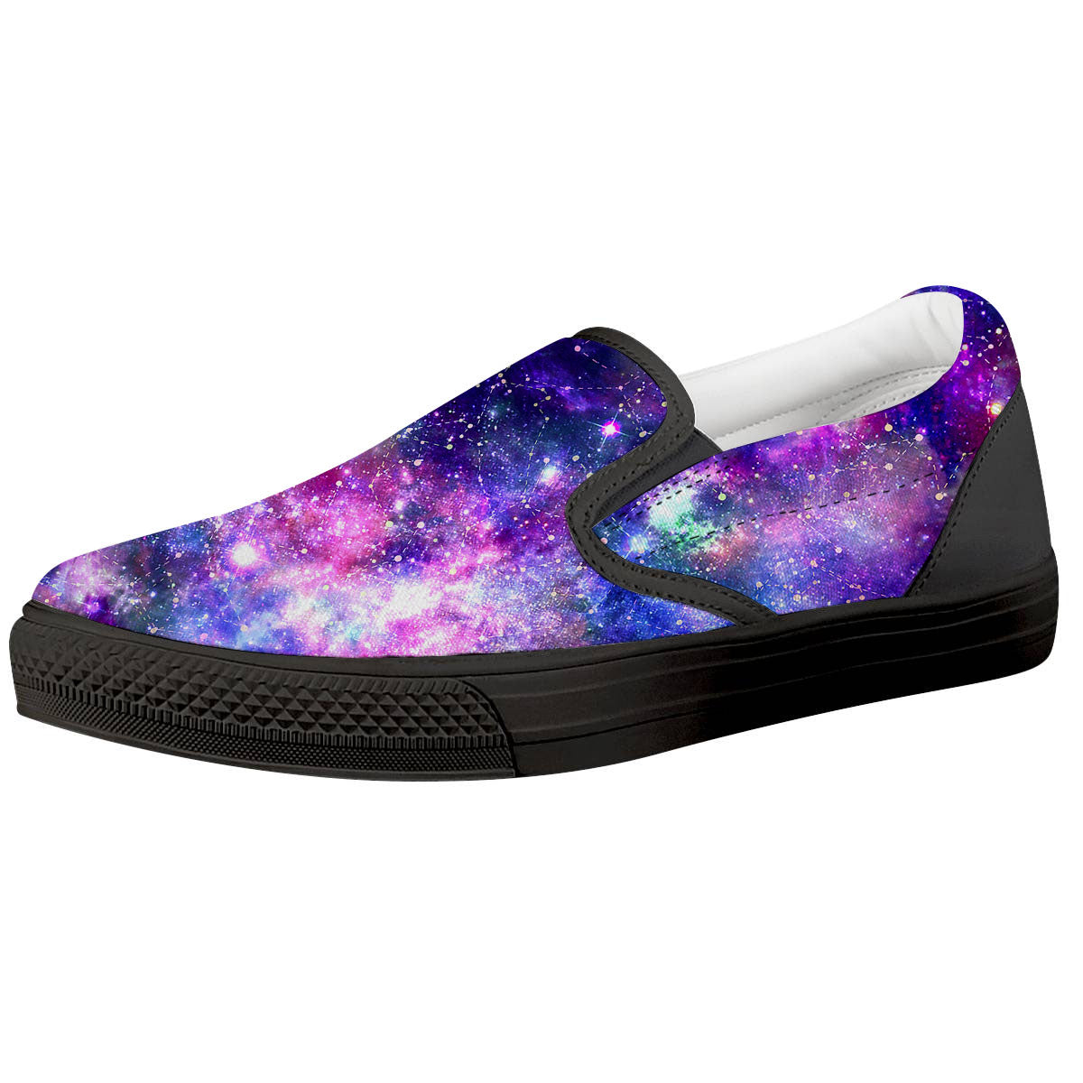 Space Blue Starfield Purple Galaxy Print Black Slip On Shoes-grizzshop