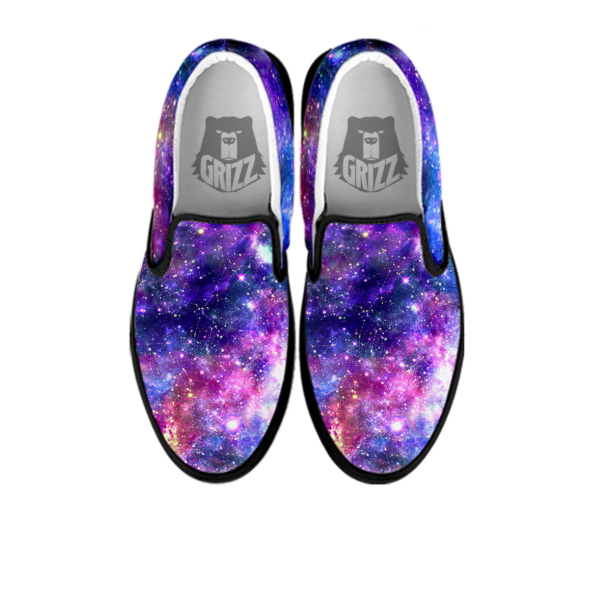 Space Blue Starfield Purple Galaxy Print Black Slip On Shoes-grizzshop