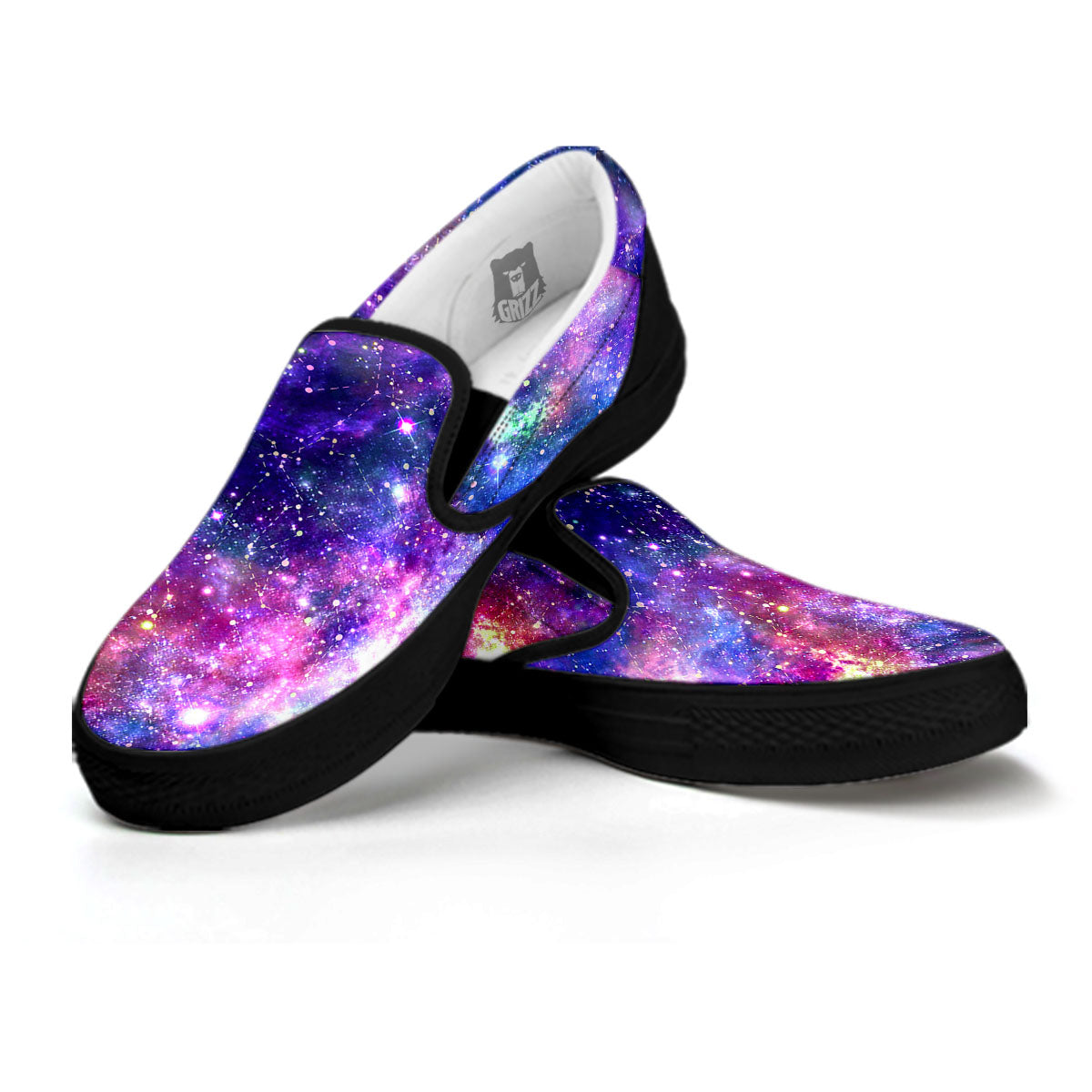 Space Blue Starfield Purple Galaxy Print Black Slip On Shoes-grizzshop