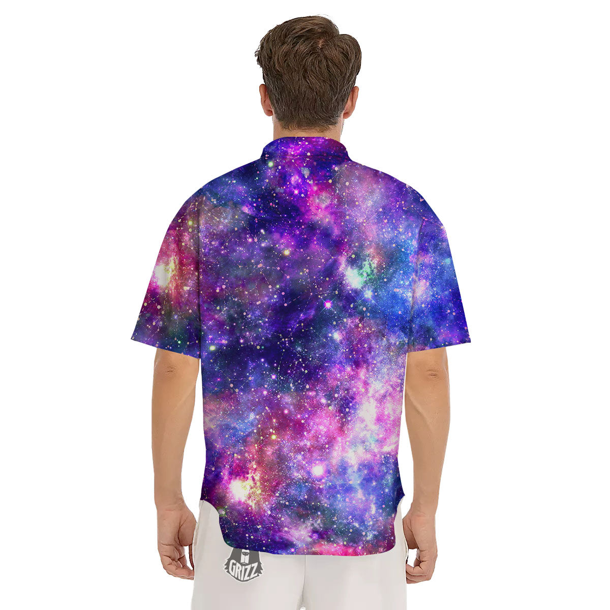 Space Blue Starfield Purple Galaxy Print Men's Short Sleeve Shirts-grizzshop