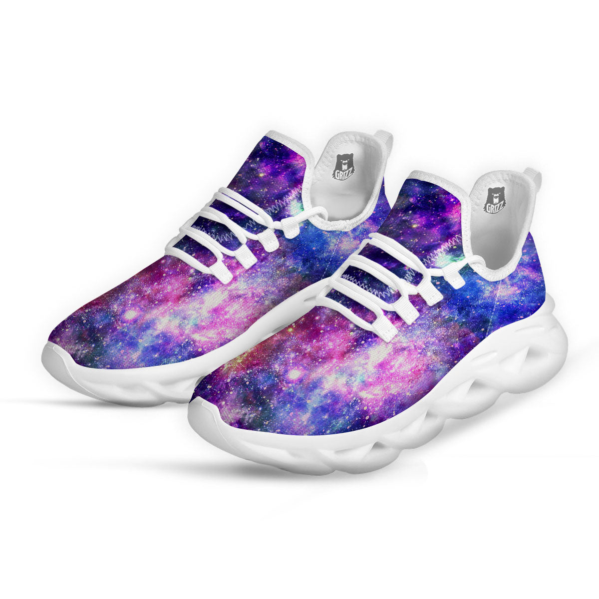 Space Blue Starfield Purple Galaxy Print White Running Shoes-grizzshop