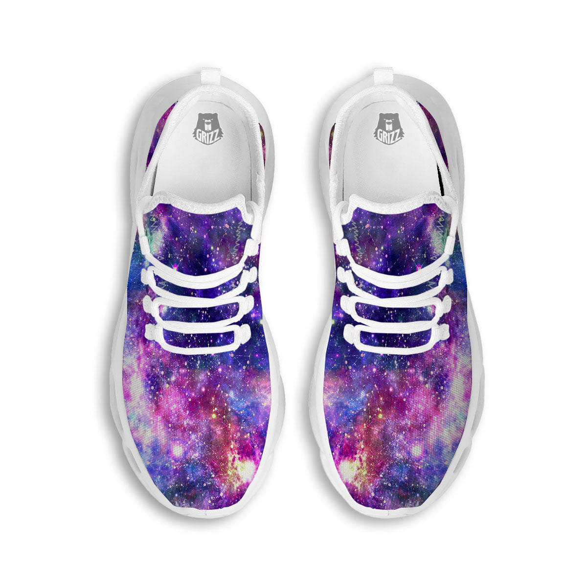 Space Blue Starfield Purple Galaxy Print White Running Shoes-grizzshop