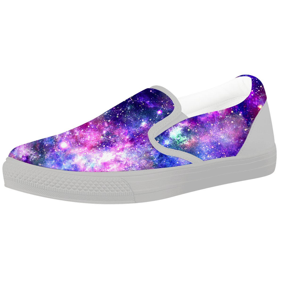 Space Blue Starfield Purple Galaxy Print White Slip On Shoes-grizzshop