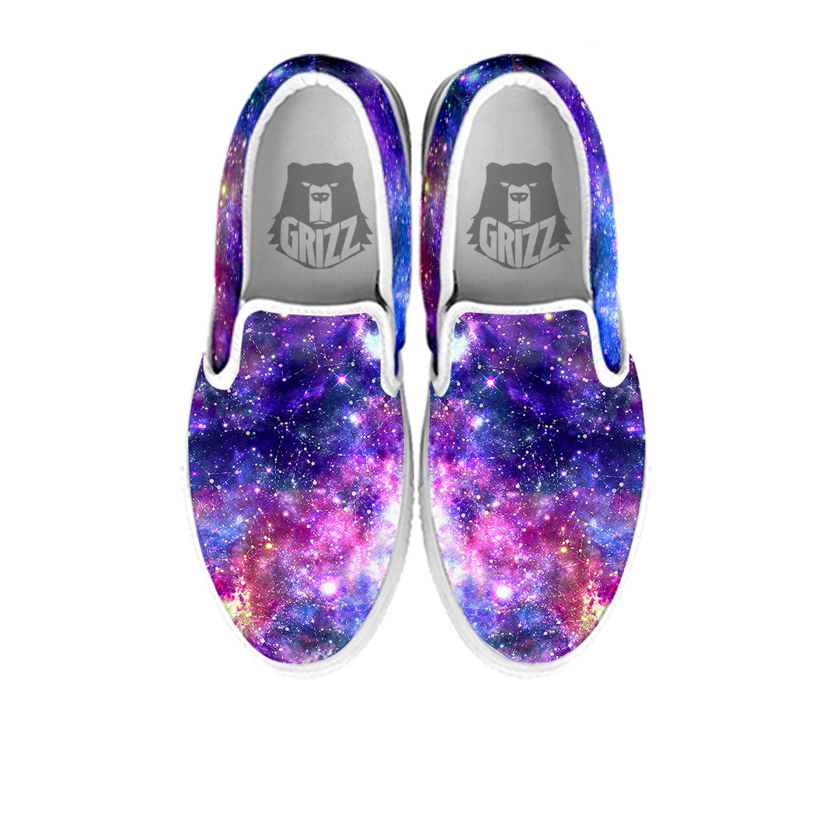 Space Blue Starfield Purple Galaxy Print White Slip On Shoes-grizzshop