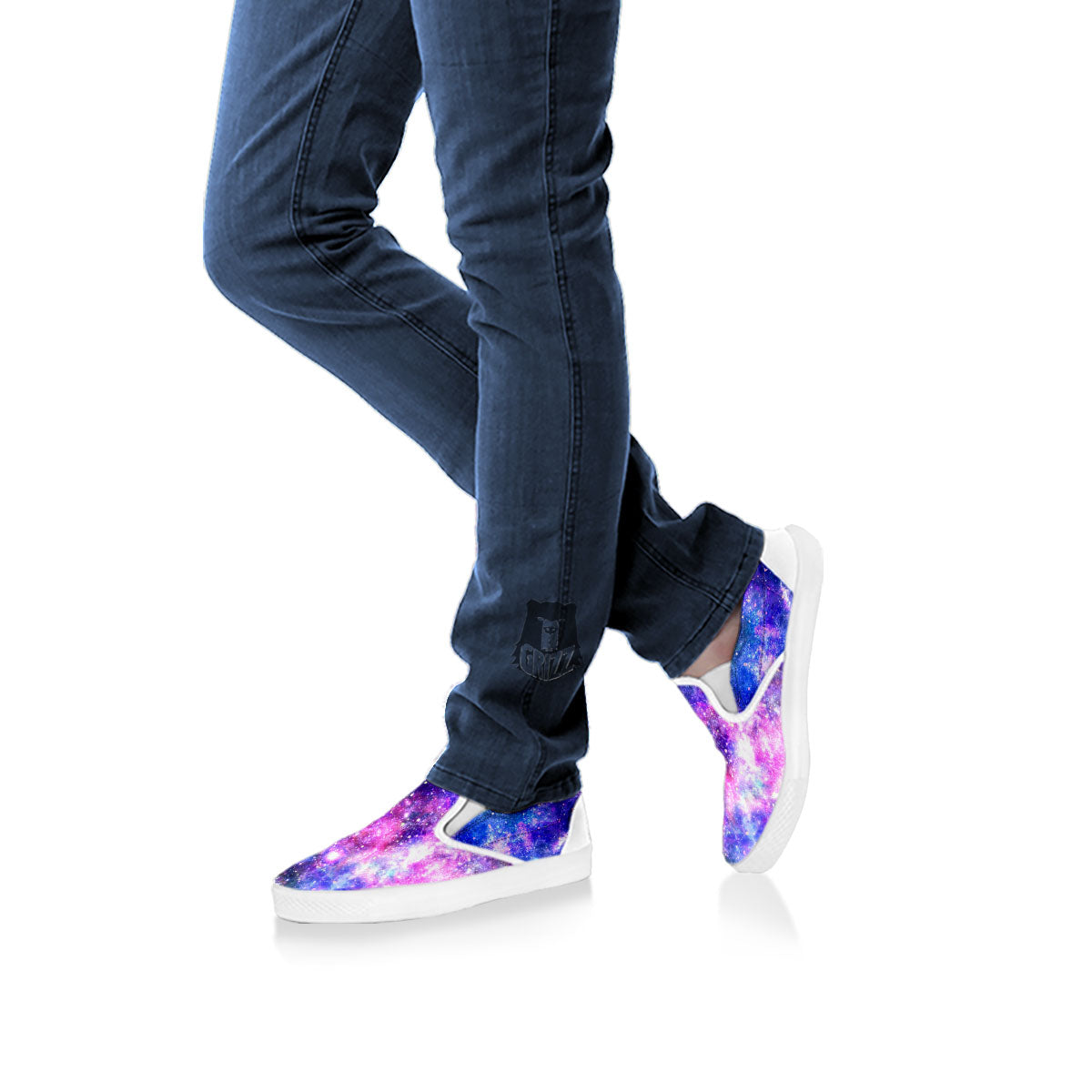 Space Blue Starfield Purple Galaxy Print White Slip On Shoes-grizzshop