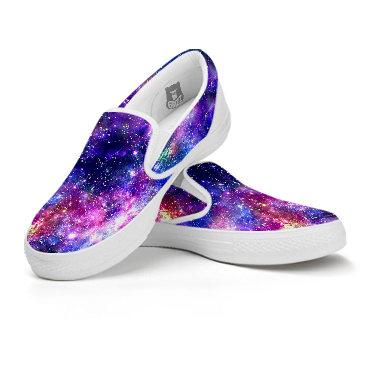Space Blue Starfield Purple Galaxy Print White Slip On Shoes-grizzshop