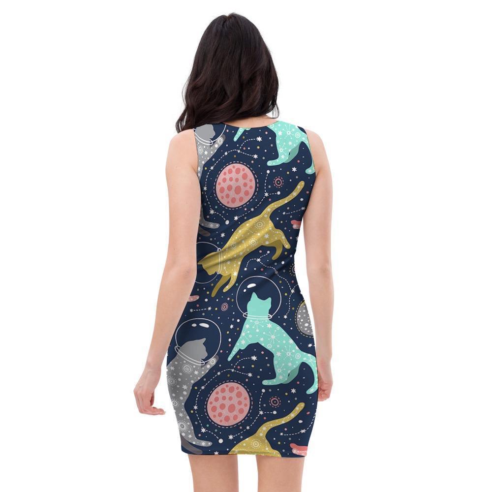 Space Cat Print Bodycon Dress-grizzshop