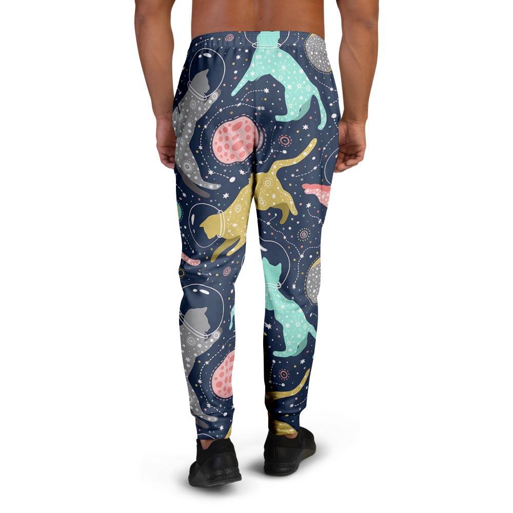 Space Cat Print Men's Joggers-grizzshop