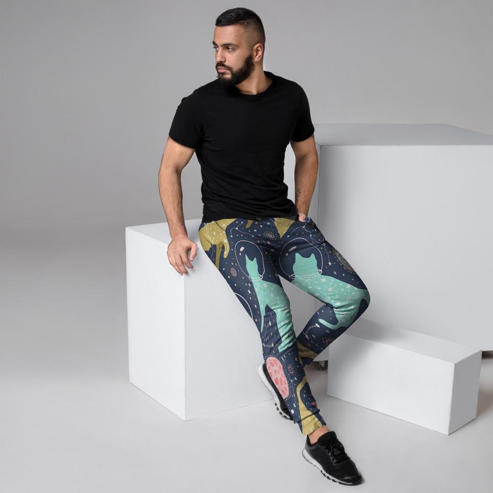 Space Cat Print Men's Joggers-grizzshop