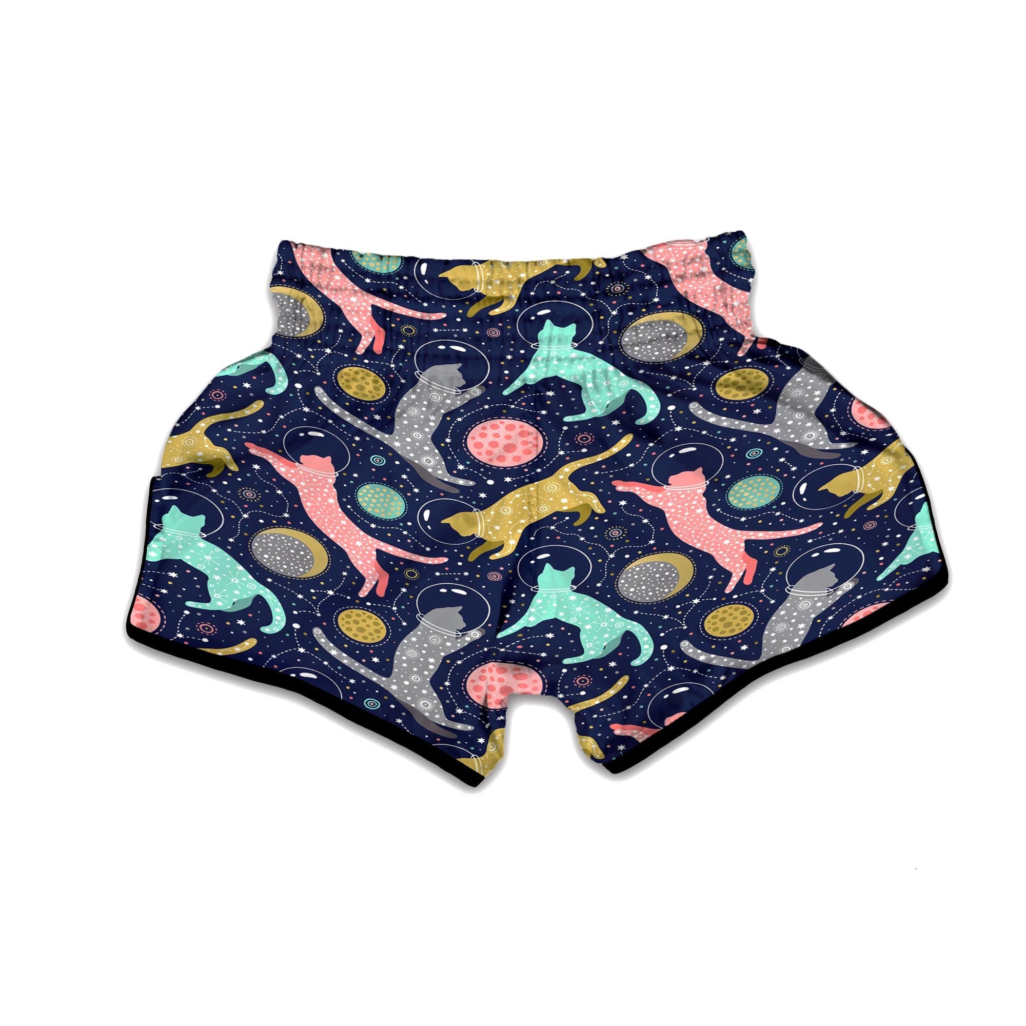 Space Cat Print Muay Thai Boxing Shorts-grizzshop