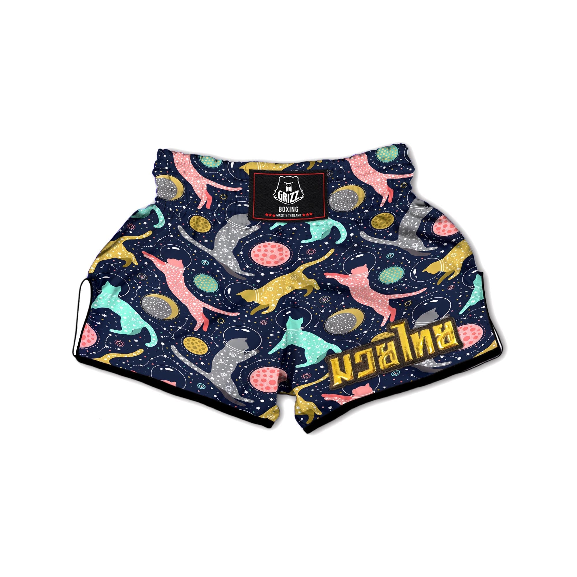 Space Cat Print Muay Thai Boxing Shorts-grizzshop
