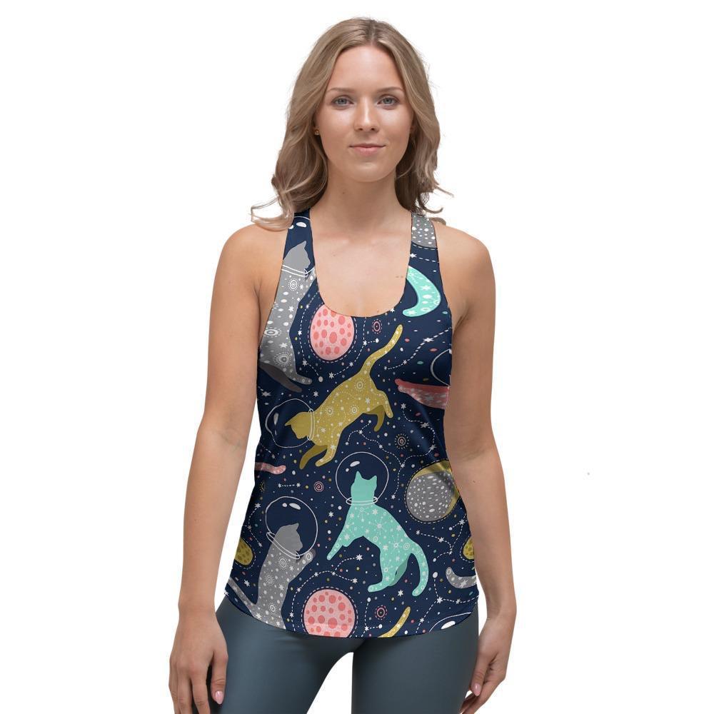 Space Cat Print Women's Racerback Tank Top-grizzshop