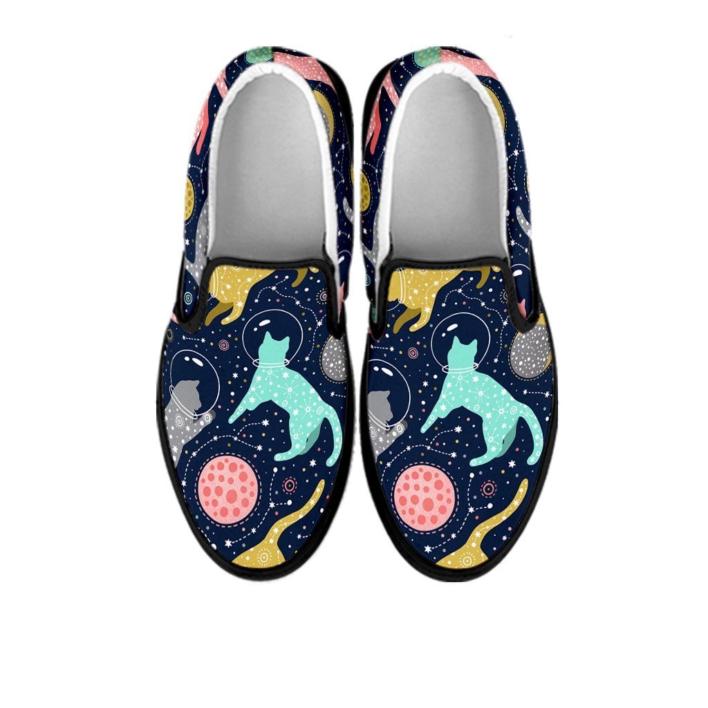 Space Cat Print Women's Slip On Sneakers-grizzshop