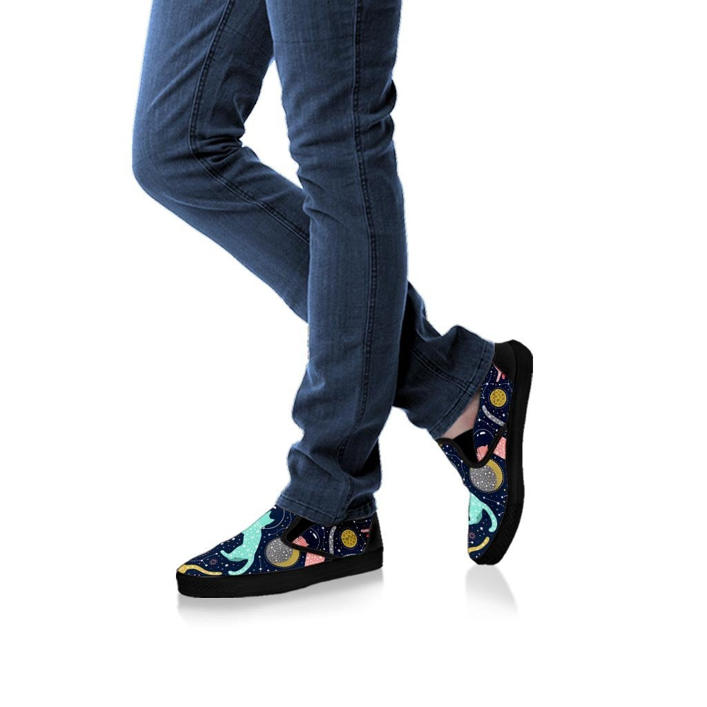 Space Cat Print Women's Slip On Sneakers-grizzshop
