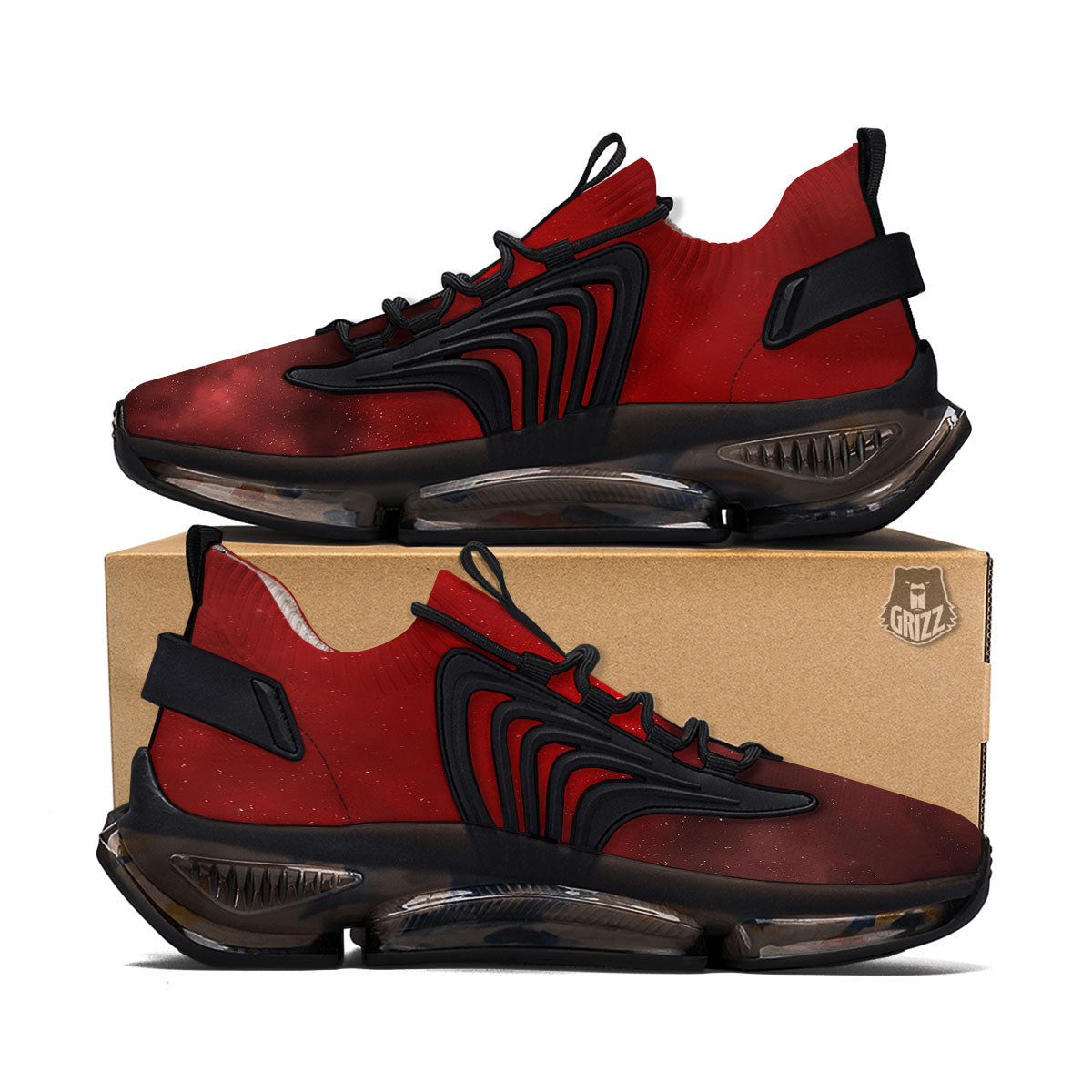 Space Cloud Red Galaxy Print Black Gym Shoes-grizzshop