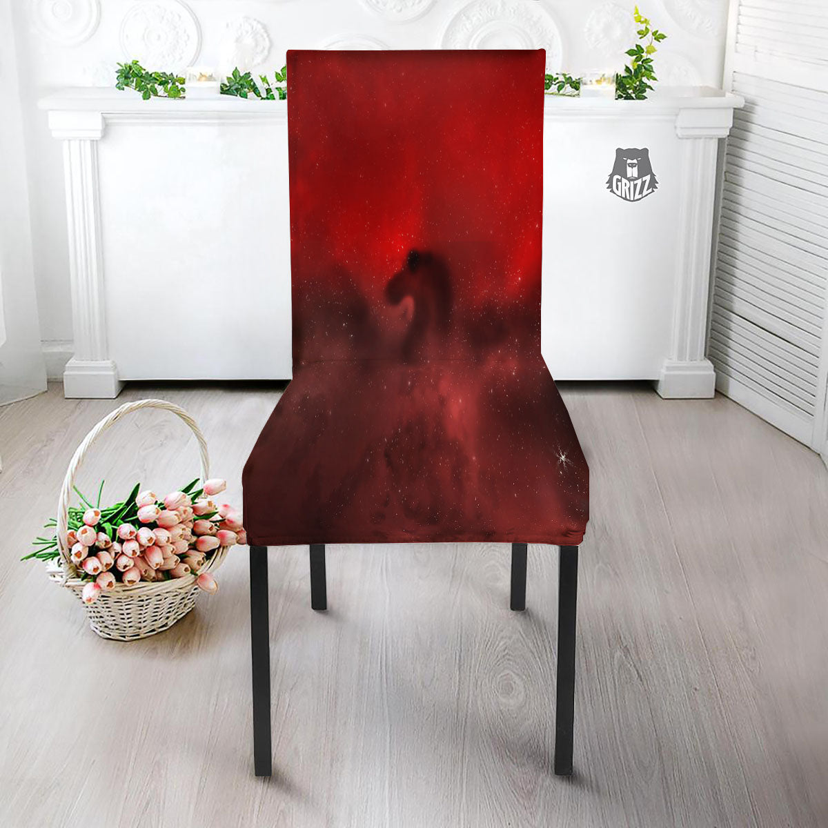 Space Cloud Red Galaxy Print Dining Chair Slipcover-grizzshop