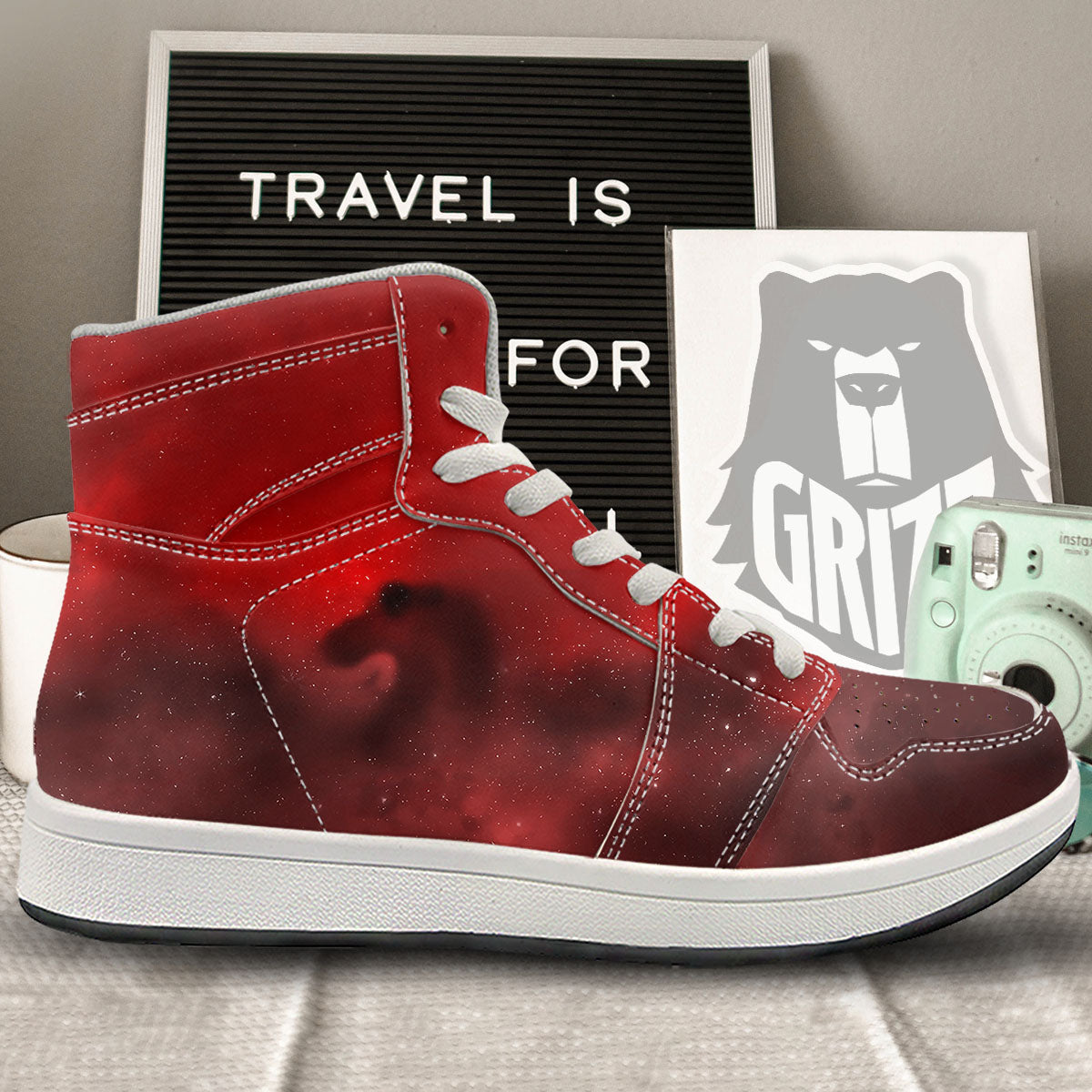 Space Cloud Red Galaxy Print High Top Sneakers-grizzshop