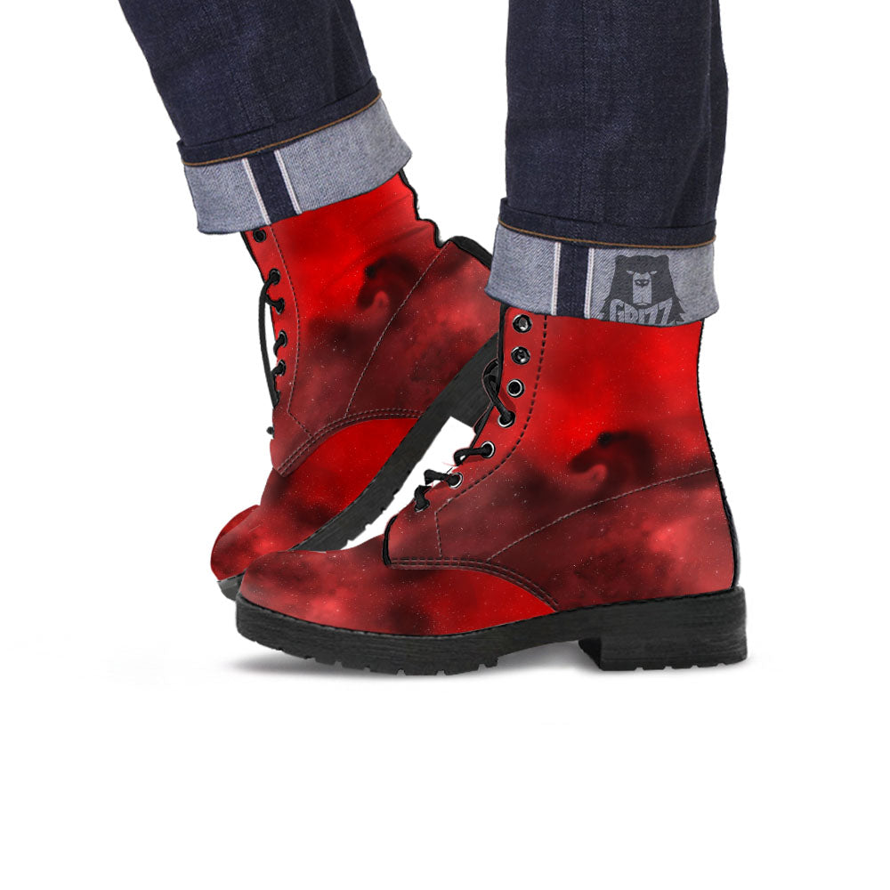 Space Cloud Red Galaxy Print Leather Boots-grizzshop