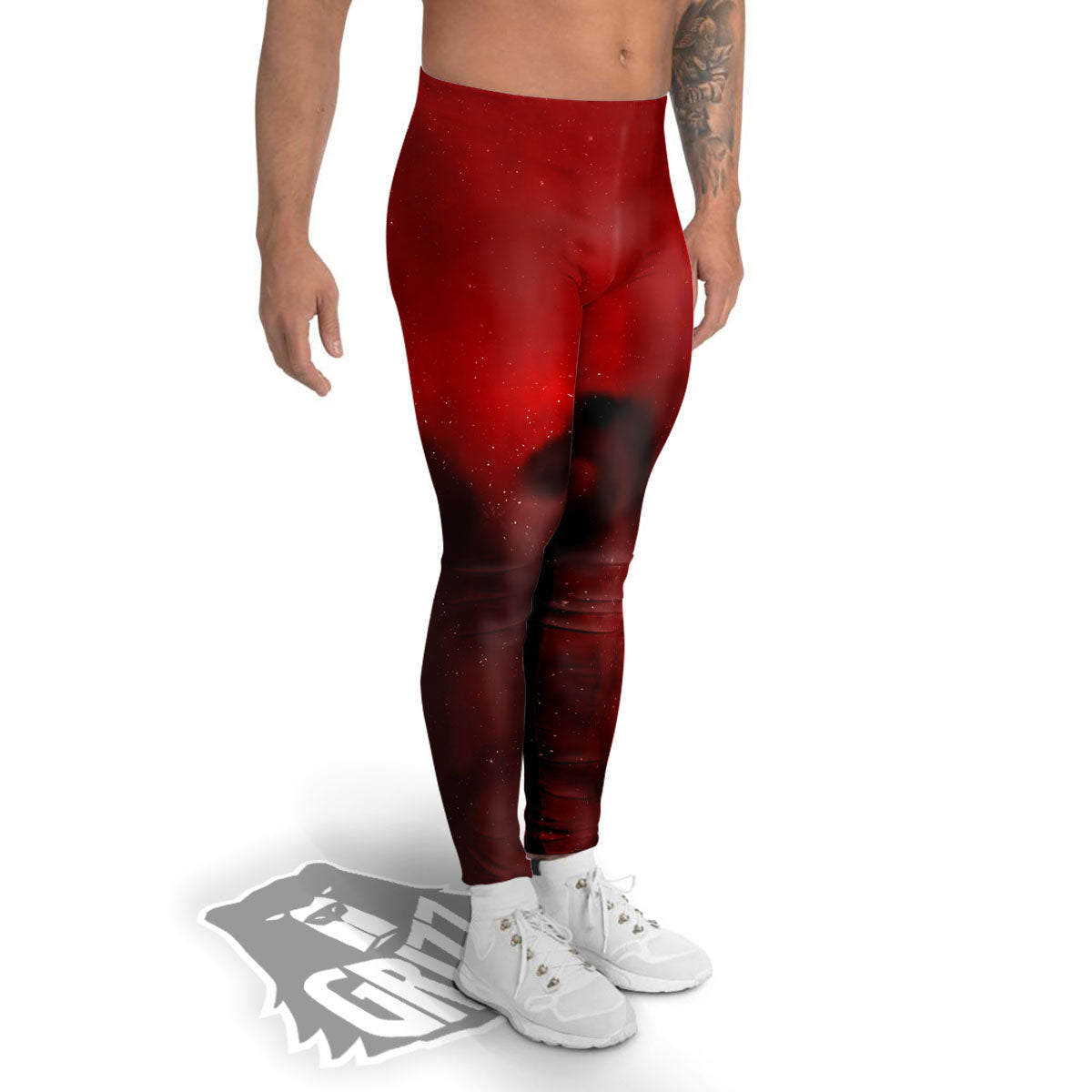 Space Cloud Red Galaxy Print Men's Leggings-grizzshop