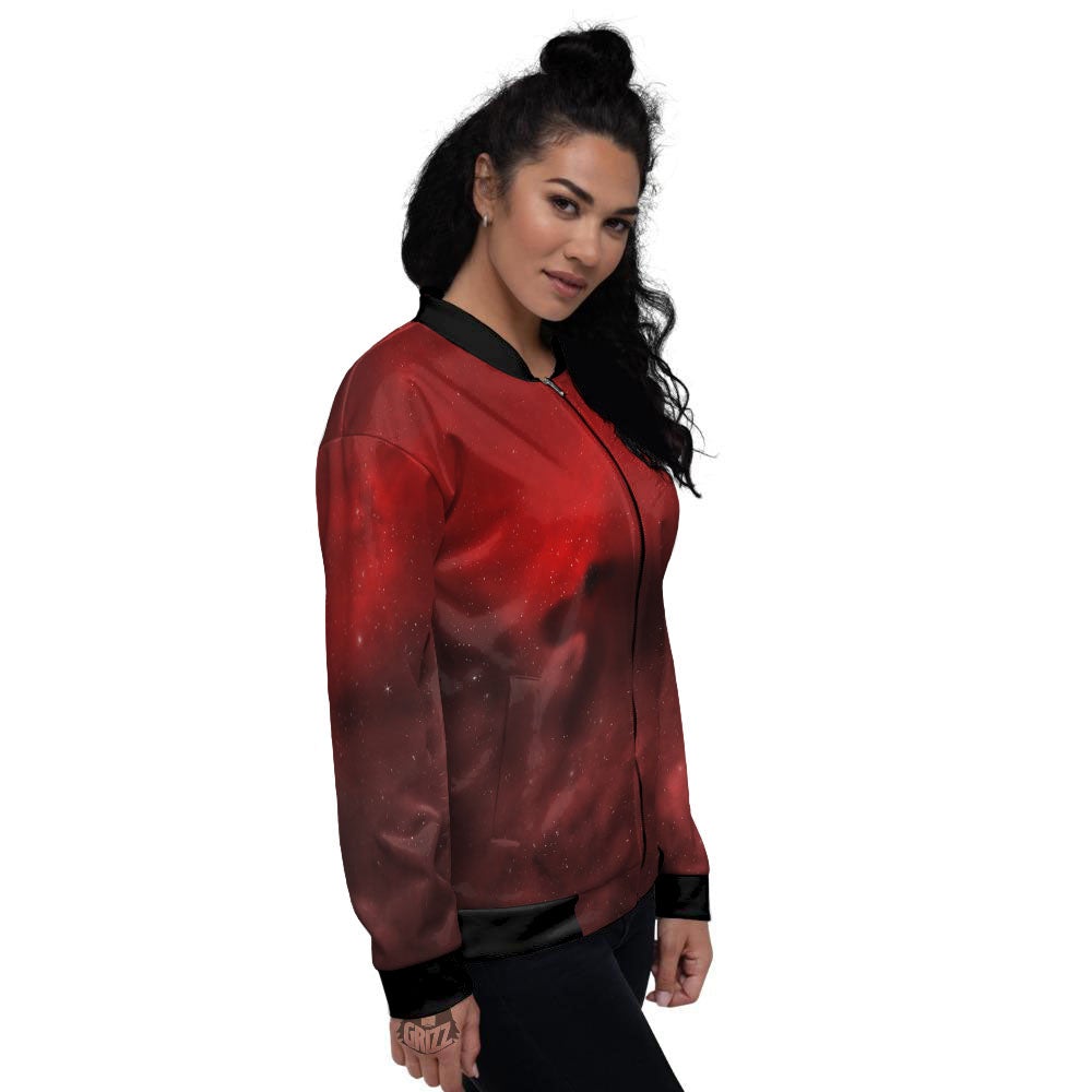 Space Cloud Red Galaxy Print Women's Bomber Jacket-grizzshop