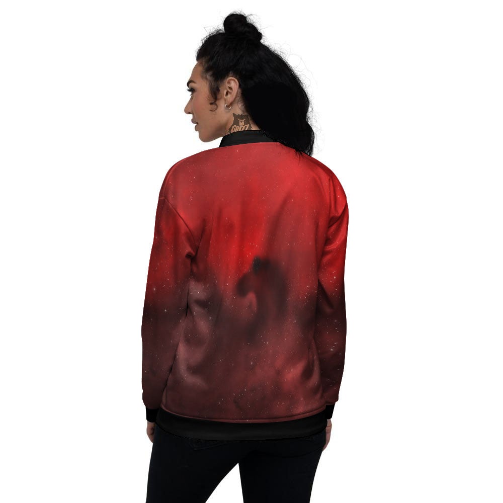 Space Cloud Red Galaxy Print Women's Bomber Jacket-grizzshop