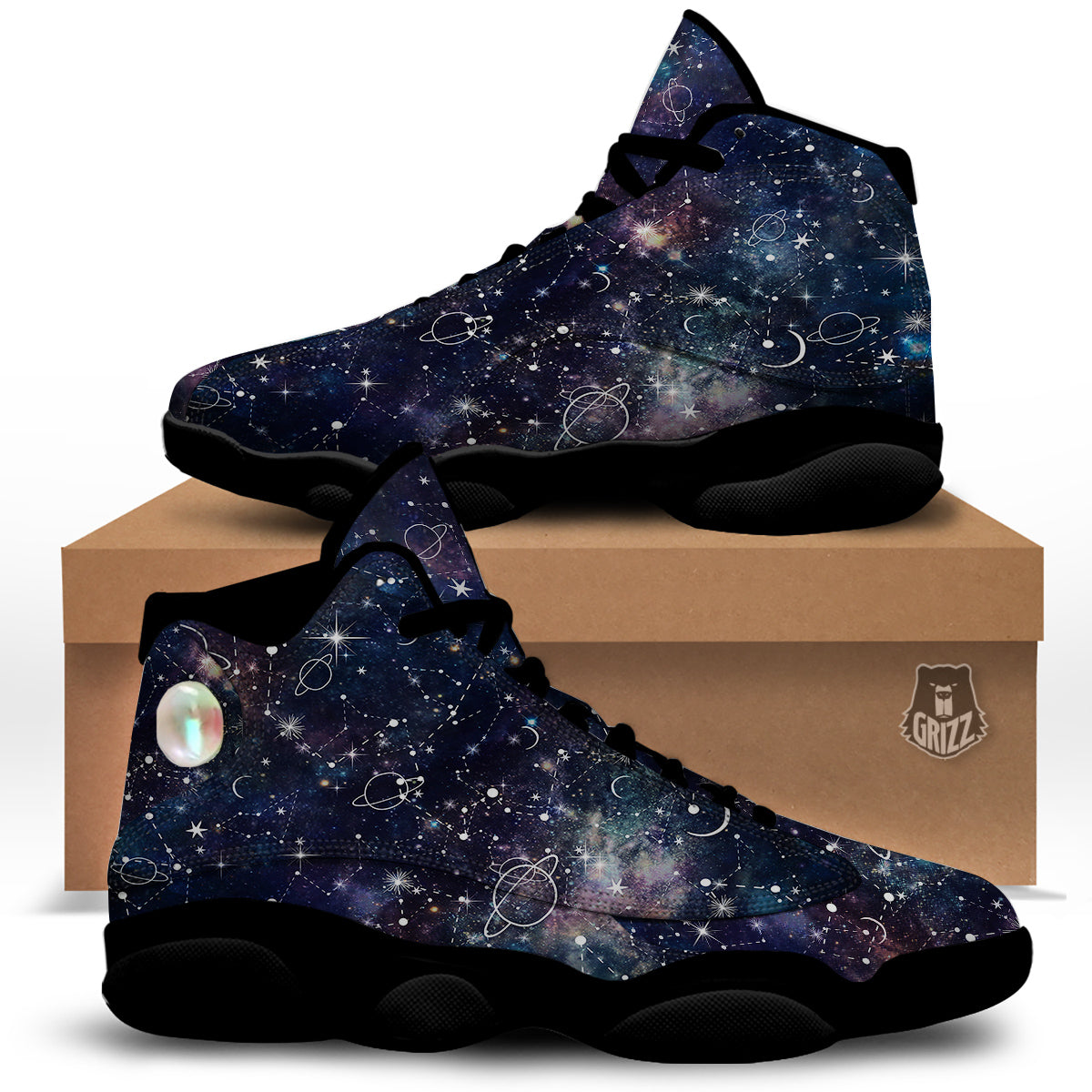 Space Constellation Galaxy Print Black Basketball Shoes-grizzshop