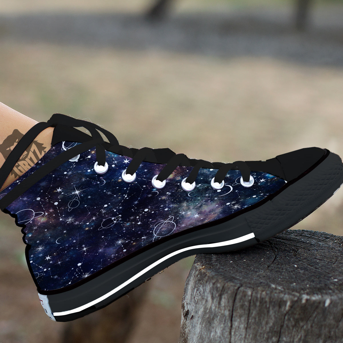 Space Constellation Galaxy Print Black High Top Shoes-grizzshop