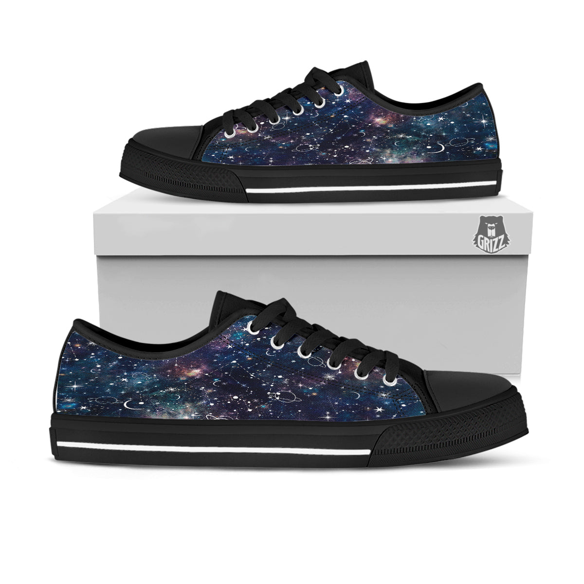 Space Constellation Galaxy Print Black Low Top Shoes-grizzshop