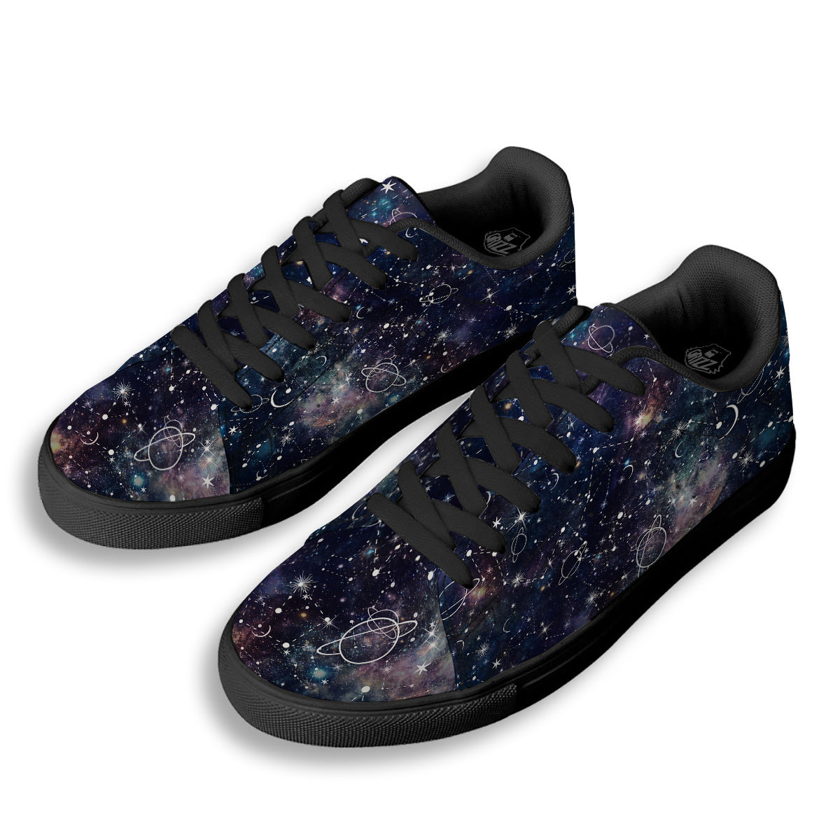 Space Constellation Galaxy Print Black Low Top Sneakers-grizzshop