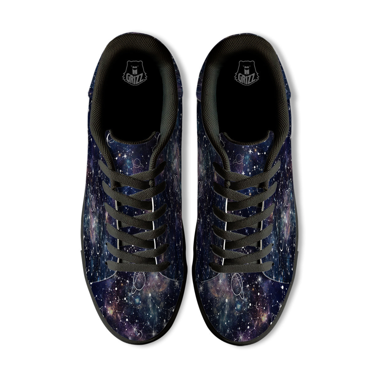 Space Constellation Galaxy Print Black Low Top Sneakers-grizzshop