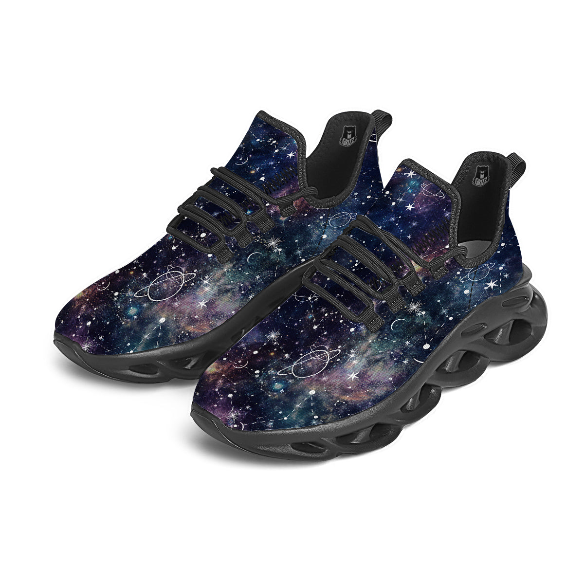 Space Constellation Galaxy Print Black Running Shoes-grizzshop
