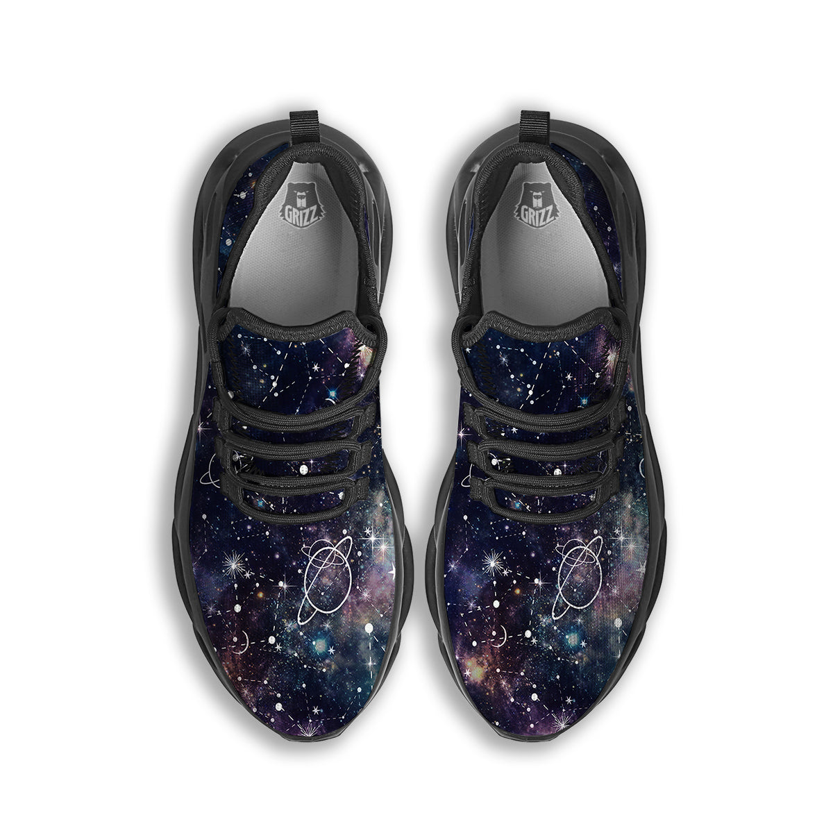 Space Constellation Galaxy Print Black Running Shoes-grizzshop