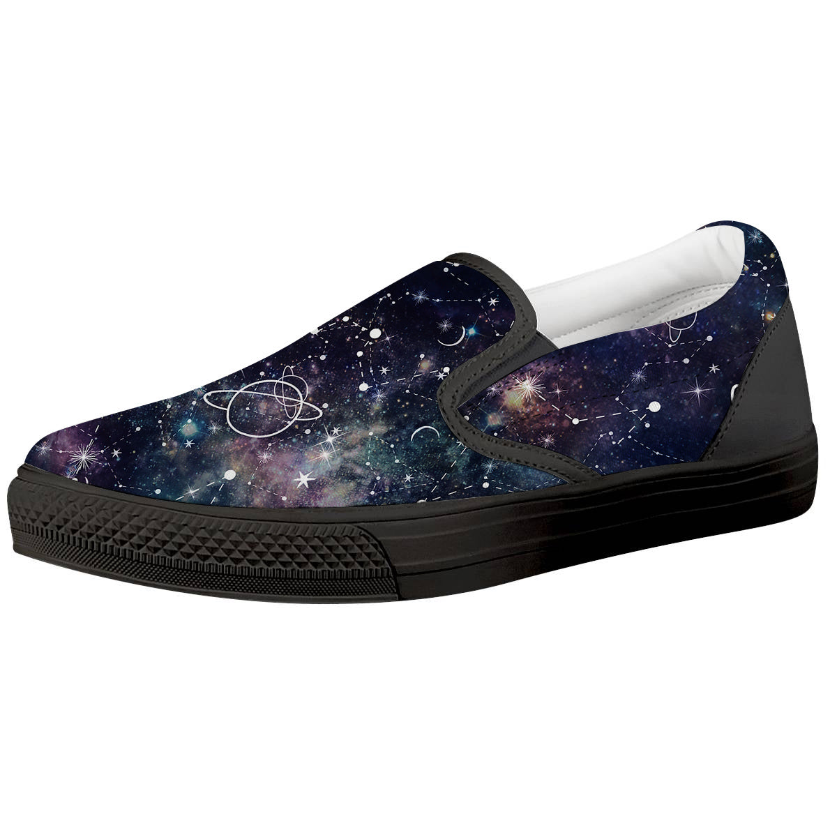 Space Constellation Galaxy Print Black Slip On Shoes-grizzshop