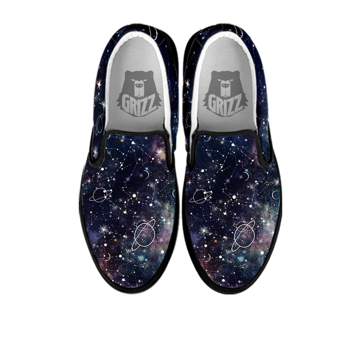 Space Constellation Galaxy Print Black Slip On Shoes-grizzshop